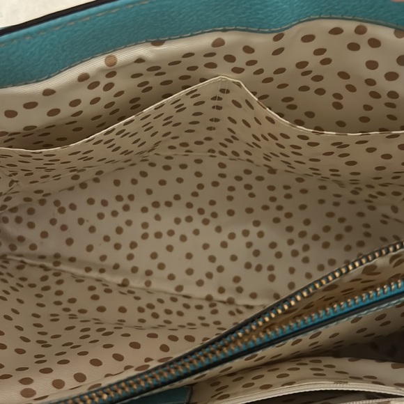 Kate Spade New York Cyan Blue Leather Double Handle Satchel Shoulder Bag - Picture 4 of 4